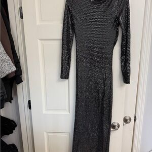 Elegant Black and Silver Long Sleeve Dress